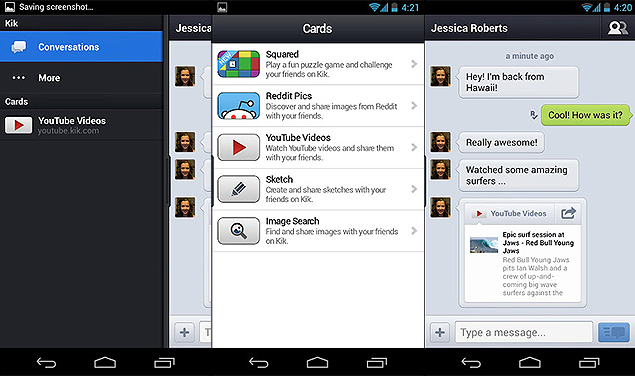 Imagem do aplicativo de mensagens Kik para Android; Facebook pode ser ameaado por congneres, como o WhatsApp