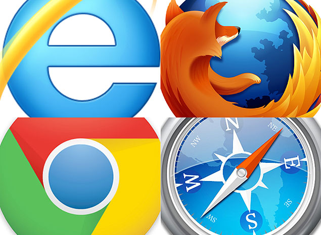 cones dos quatro principais navegadores da internet - Internet Explorer, Firefox, Google Chrome e Safari