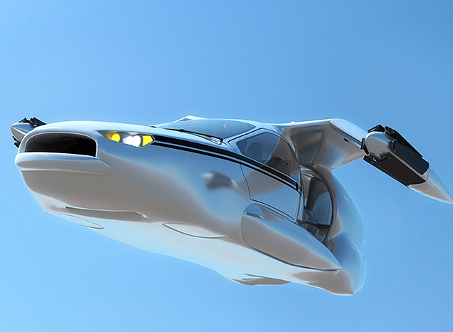 Imagem gerada por computador de um projeto de carro futurista voador feito pela empresa americana Terrafugia