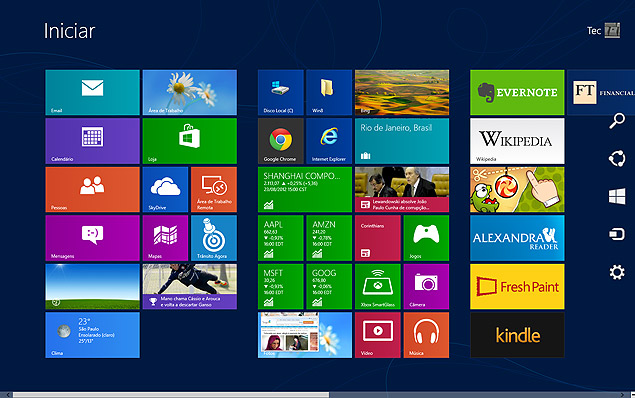 Imagem do Windows 8, sistema da Microsoft que receber atualizao gratuita para a verso 8.1