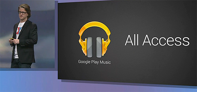 Chris Yerga, executivo do Google, apresenta o Google Play All Access durante o Google I/O de 2013, em San Francisco