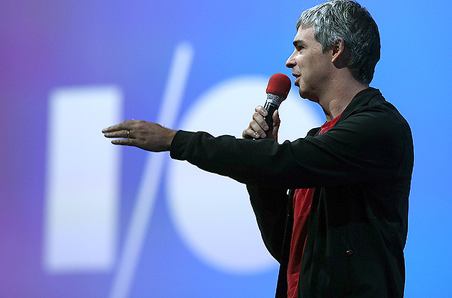 O presidente-executivo do Google, Larry Page, fala durante a conferncia Google I/O de 2013, em San Francisco