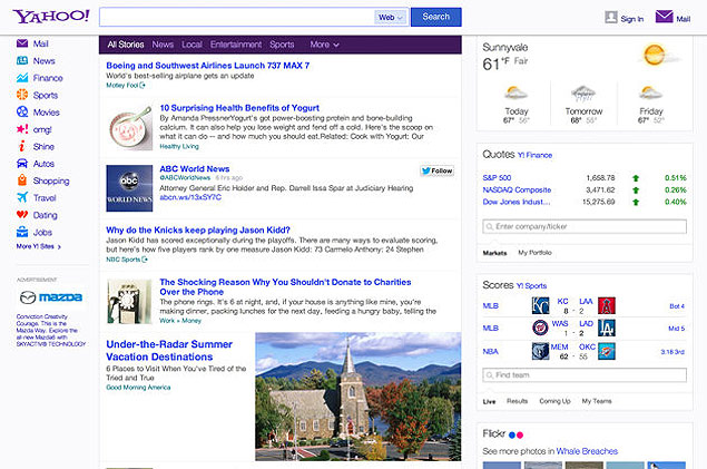 Nova interface do Yahoo mostrará tuítes de famosos, sites de notícias e políticos.