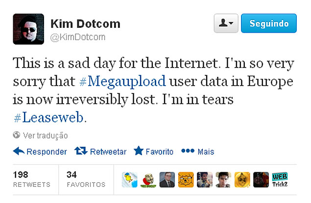 Kim Dotcom afirma no Twitter que os arquivos de usurios foram apagados