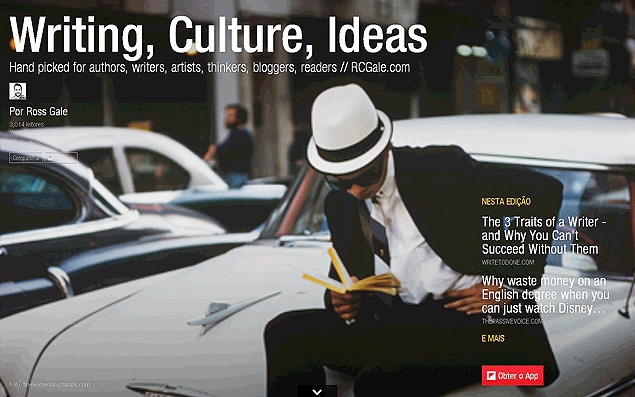 Capa de revista digital do Flipboard visualizada num navegador; ferramenta de criao do app chegou  web nesta tera