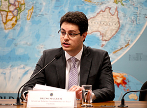 Bruno Magrani, gerente de relações governamentais do Facebook do Brasil, durante depoimento em comissão em Brasília