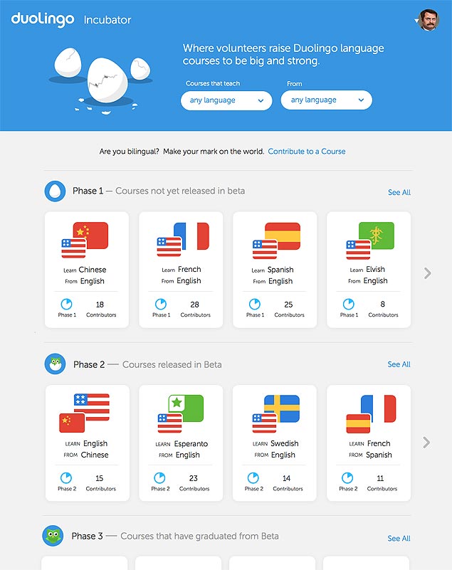Imagem mostra como funcionar o Language Incubator, ferramenta para criao de cursos por usurios do Duolingo