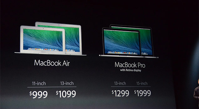 Preos dos Macbook Air (par  esquerda) e dos Macbook Pro, com tela Retina (que ganharam atualizao nesta tera)