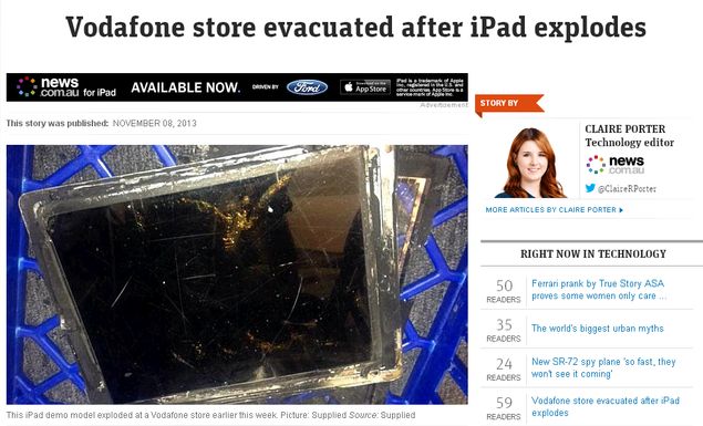 iPad Air destrudo aps ter explodido em loja da Vodafone na Austrlia