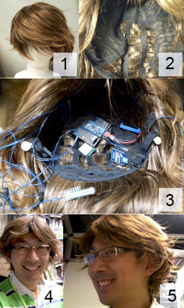 Imagem cedida pela Sony mostra a peruca inteligente, com sensores e GPS