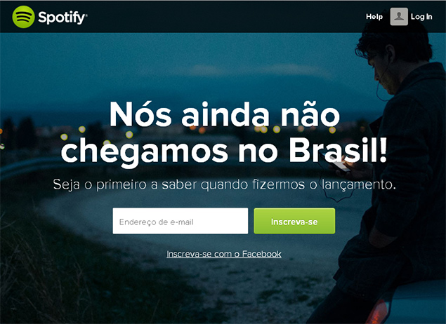 Site do Spotify para internautas brasileiros; empresa chegou a 20 pases europeus e latino-americanos