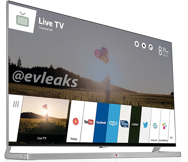 Imagem divulgada pela conta @evleaks no Twitter mostra uma suposta TV da LG com o sistema WebOS