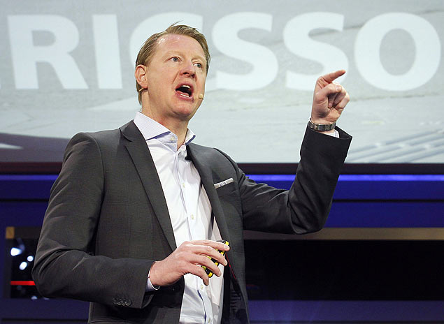 Presidente da Ericsson, Hans Vestberg, durante o Mobile World Congress em Barcelona