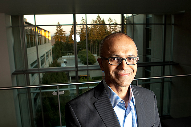 Satya Nadella, o novo diretor, na sede da Microsoft em Redmond, Washington