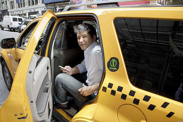 Travis Kalanick, criador do servio de transporte Uber, em um txi chamado pelo app, em Nova YorkRichard Perry/The New York Times