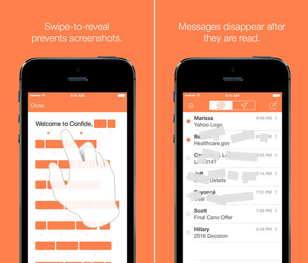 Imagens do Confide, aplicativo para troca de mensagens que se autodestroem 
