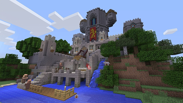 Paisagem construída no "Minecraft"; alguns jogadores levam meses para completar projetos complexos