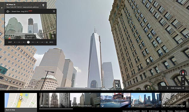 Imagem do Google Maps com a evoluo da construo da &quot;Freedom Tower&quot; em Nova York