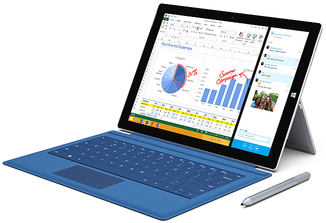 O Surface Pro 3 com o teclado Pro Type Cover e a caneta Surface Pen