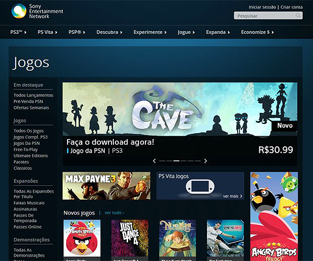 Verso web da PS Store brasileira, loja virtual de contedo para videogames da Sony