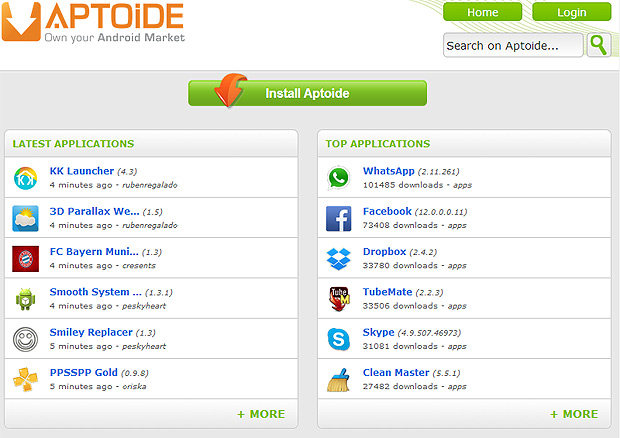 Site da loja de aplicativos para Android portuguesa Aptoide