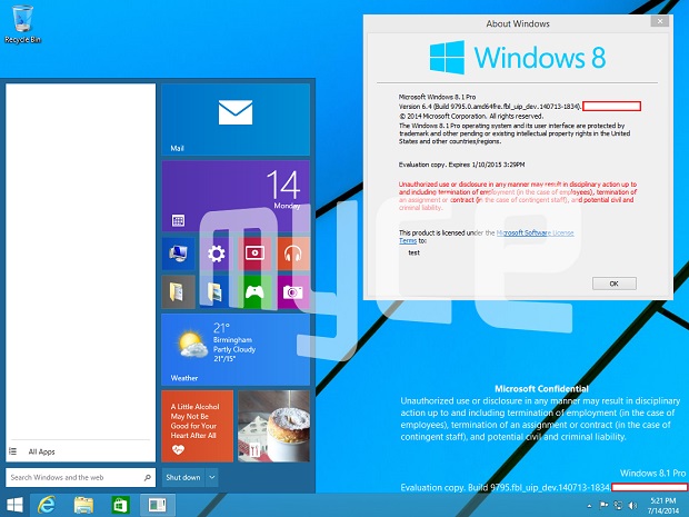 Imagem publicada pelo blog "Myce" mostra suposta volta do Menu Iniciar no Windows 8