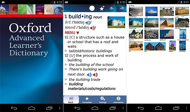 O aplicativo OALD (Oxford Advanced Learner's Dictionary) para Android
