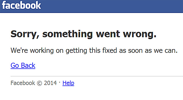 Mensagem de erro exibida pelo Facebook no comeo da tarde desta sexta (1)