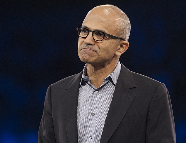 (FILES) Microsoft CEO Satya Nadella speaks during his keynote address at the Microsoft Worldwide Partner Conference 2014 in Washington, DC, in this July 16, 2014, file photo. Nadella's gaffe over women, pay raises and karma comes as the US tech industry is facing up to questions over diversity and gender equality. Nadella, named CEO at the tech giant in April, swiftly backtracked from his comments in which he suggested working women should trust karma for pay raises. 