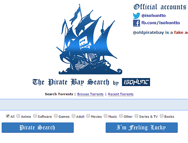 Clone do site Pirate Bay lanado pelo "concorrente" isoHunt