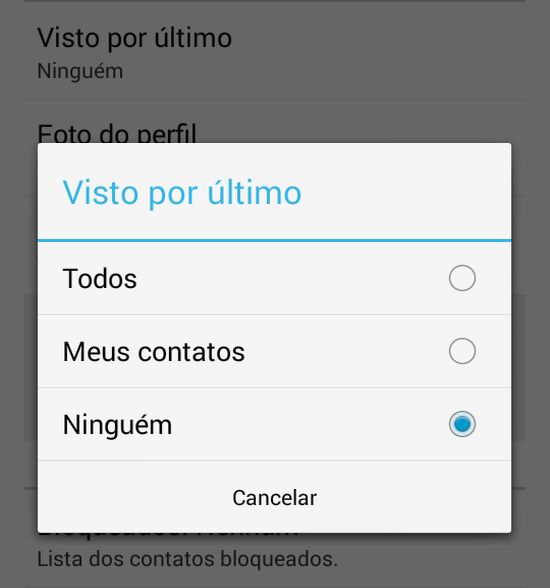 Opção Visto por Último no menu de configurações de privacidade do WhatsApp