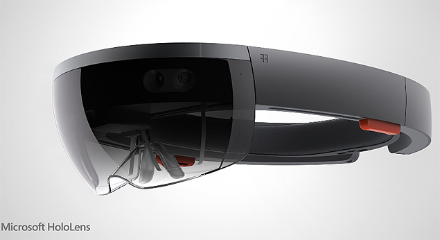 Os culos de realidade virtual da Microsoft, HoloLens, que cria holografias no mundo real