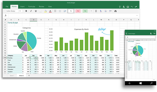 Imagem de verso de testes do Microsoft Excel para Windows 10