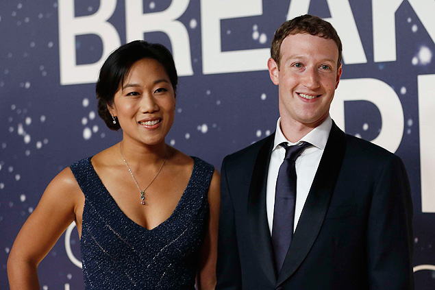 Mark Zuckerberg e a mulher, Priscilla Chan, durante premiao em Mountain View (Califrnia