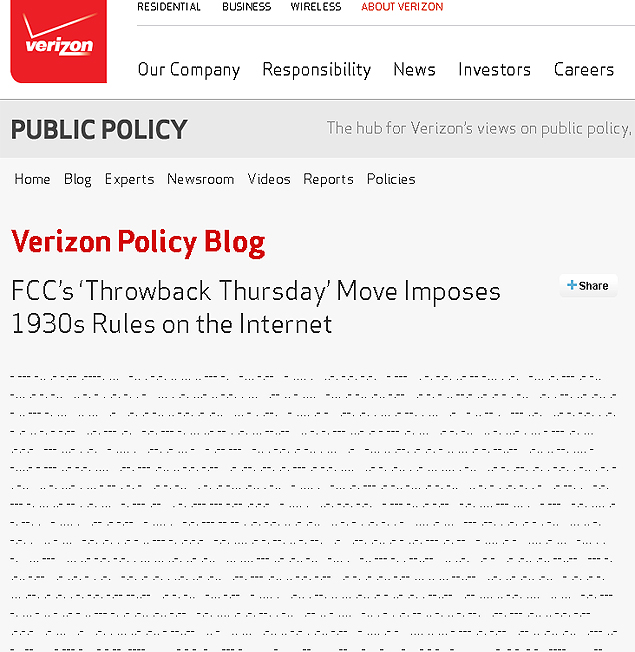 Operadora Verizon usa mensagem em cdigo Morse para protestar contra deciso da FCC