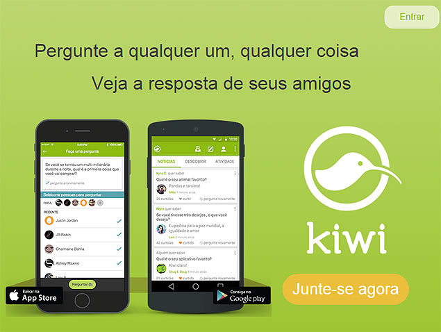 O site do aplicativo Kiwi, de perguntas annimas e disponvel para Android e iOS