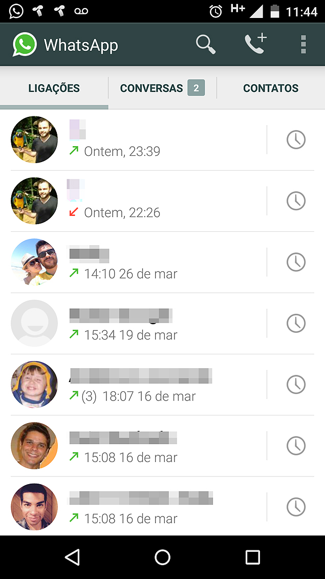 Interface nova tem aba para "ligaes"WhatsApp abre servio de ligaes usando a internet