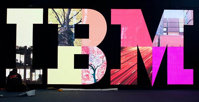 Estande da IBM durante feira tecnolgica em Hanover, Alemanha
