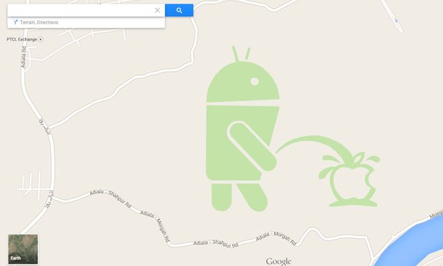 Rob da Android urinando na ma da Apple foi encontrado em mapa do Google Maps