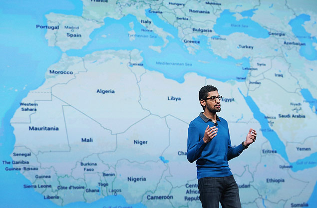 Sundar Pichai, vice-presidente do Google, durante apresentao em evento em San Francisco