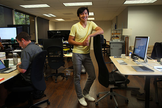 Paul Gu, cofundador e chefe de produto da Upstart, companhia de emprstimos, na sede em Palo Alto