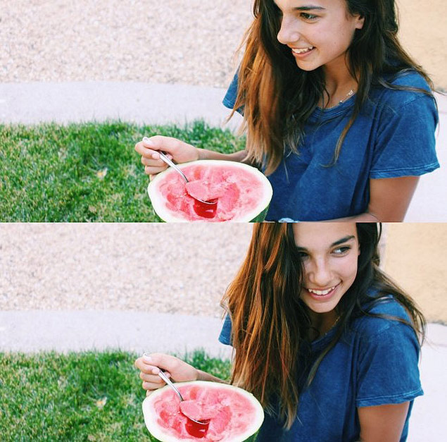 Leila Khan esperou at a segunda-feira (3) para publicar esta foto dela comendo uma melancia