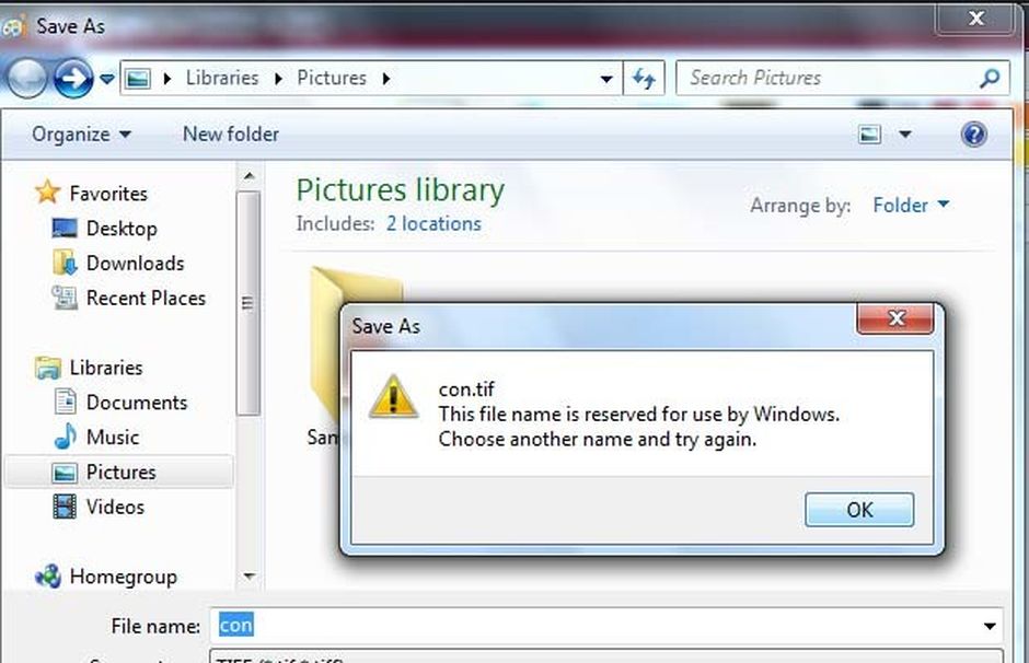 Nome de arquivo proibido no Windows