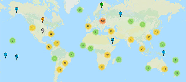 Mapa mostra onde ficam servidores que guardam os domnios da internet