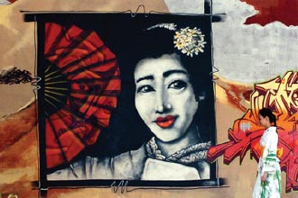 Paredes do tnel de acesso  avenida Paulista, em So Paulo, grafitadas em homenagem ao centenrio de imigrao japonesa no Brasil