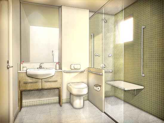 Adaptao de banheiros dos apartamentos da Tecnisa; design universal  aplicado em cmodos e reas comuns 