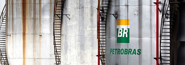 The logo of Brazil's state-run Petrobras oil company is seen on a tank in Cubatao, Brazil
