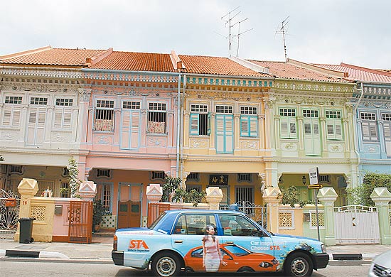 Bairro com casas "peranakan" em Cingapura