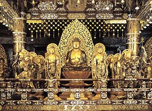 Interior do templo Chusonji em Hiraizumi, nordeste do Japo, em rea que entrou recentemente em lista da Unesco