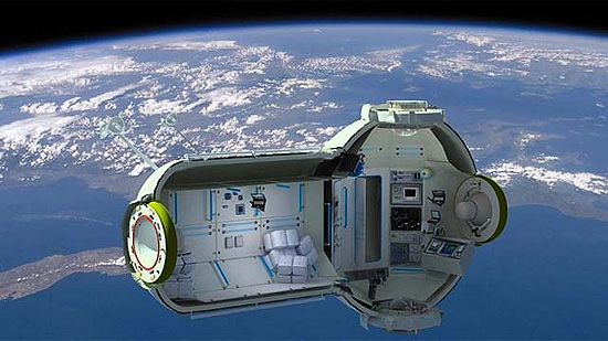 Projeto do hotel espacial que abrigará turistas na órbita da Terra; lançamento está planejado para 2016